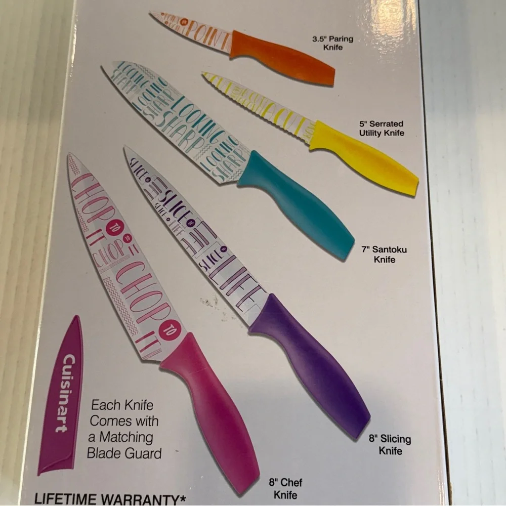 🆕 Cuisinart 10-Piece Colorful Typography Knife Set – Nonstick Blades – 🆕